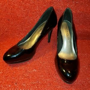 Christian Siriano black faux patent leather stiletto pumps
